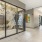 a large glass wall in a building