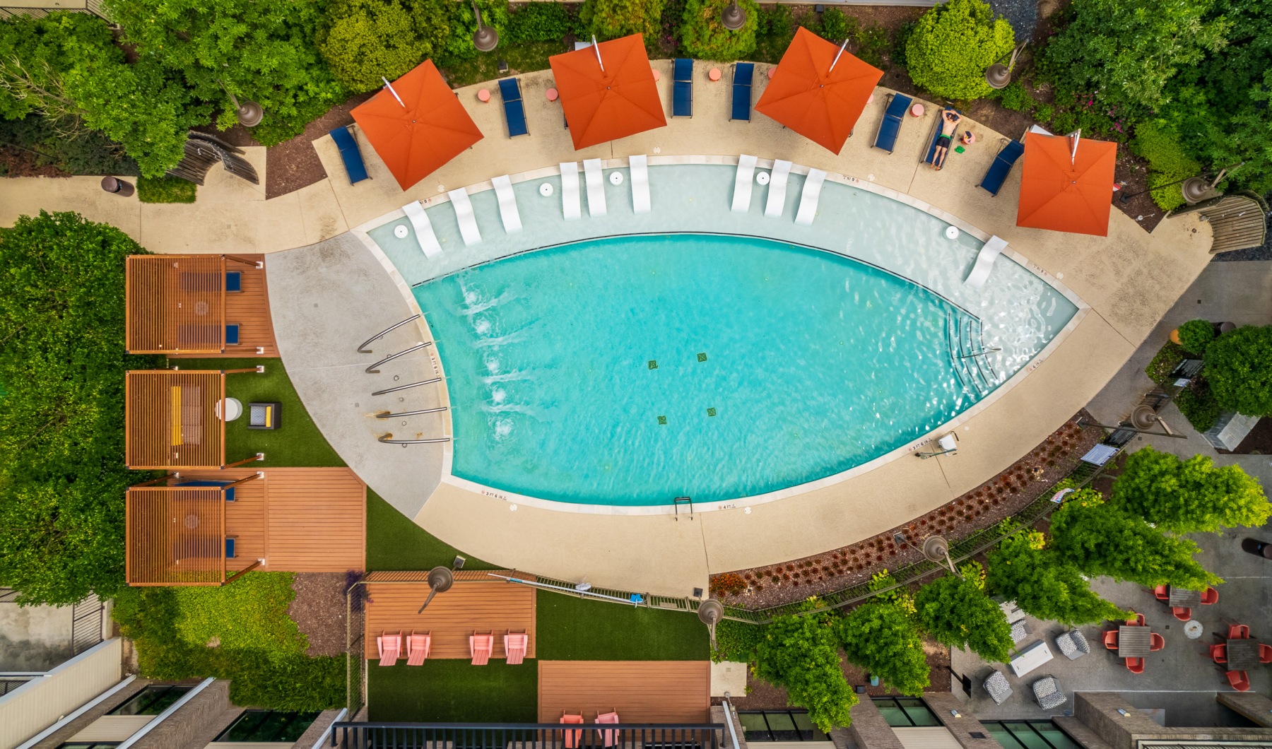 aerial shot of a resort-style pool